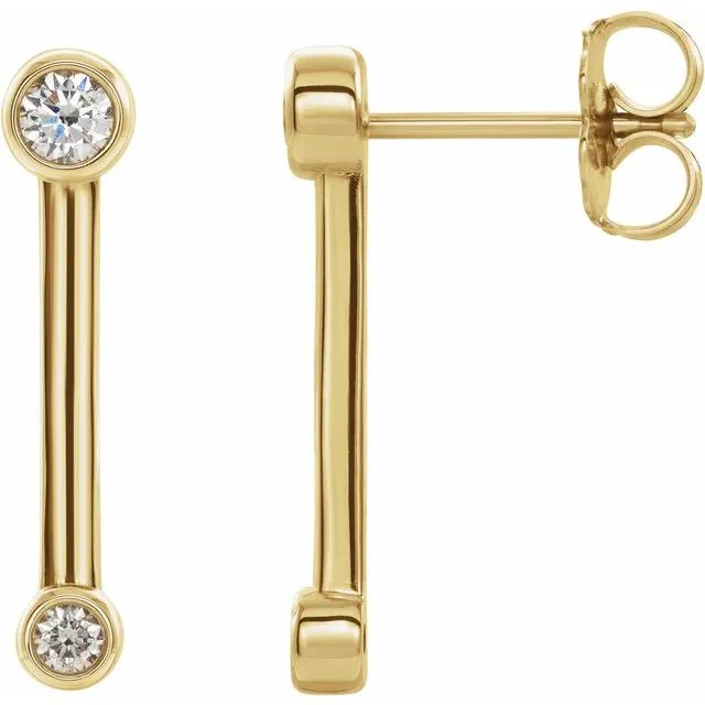 14K Yellow Gold 1/5 CTW Natural Diamond Bezel-Set Bar Earrings