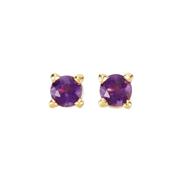 14K Yellow Gold 3 mm Natural Amethyst Earrings