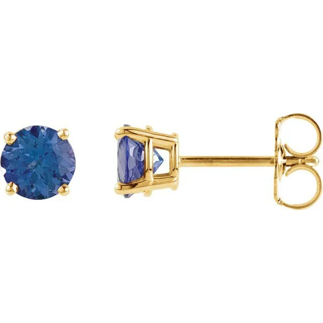 14K Yellow Gold 5 mm Natural London Blue Topaz Stud Earrings with Friction Post