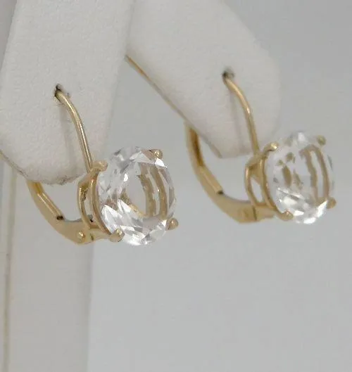 14K YELLOW GOLD CLEAR 4ct OVAL PENDANT CHARM & 2 1/2ct ROUND DANGLE EARRINGS SET