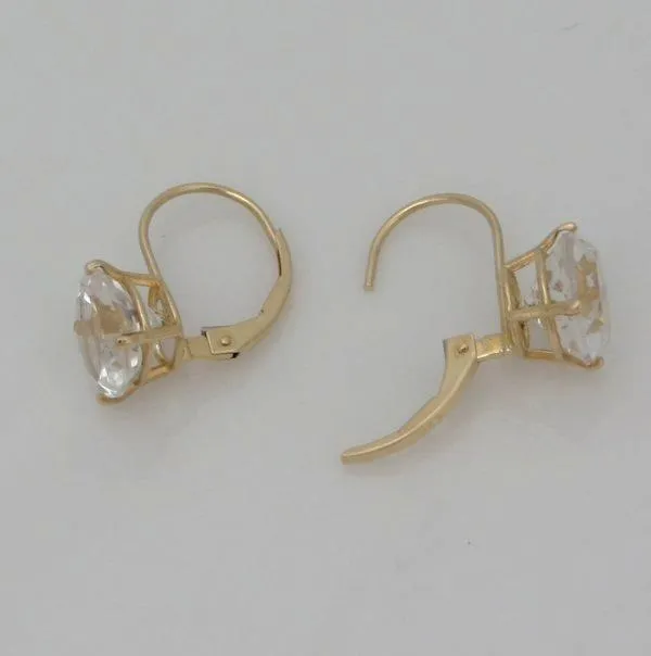 14K YELLOW GOLD CLEAR 4ct OVAL PENDANT CHARM & 2 1/2ct ROUND DANGLE EARRINGS SET