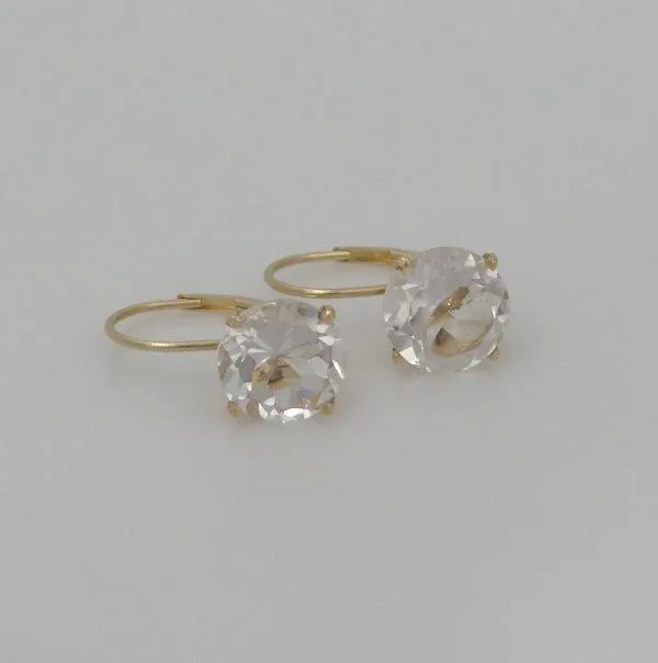 14K YELLOW GOLD CLEAR 4ct OVAL PENDANT CHARM & 2 1/2ct ROUND DANGLE EARRINGS SET
