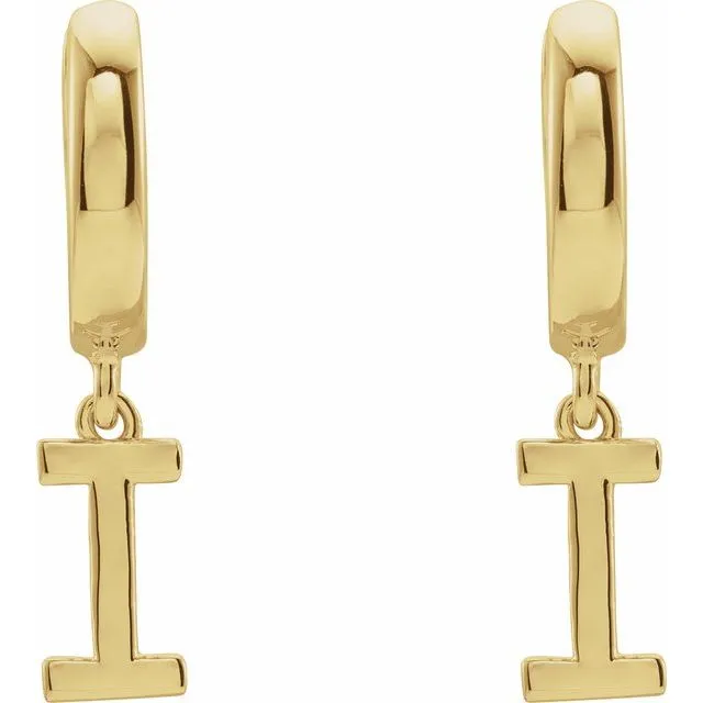 14K Yellow Gold Initial I Hinged Huggie Earring