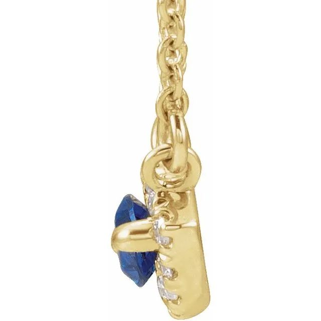14K Yellow Gold Natural Blue Sapphire & .05 CTW Natural Diamond Halo-Style 16" Necklace