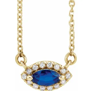 14K Yellow Gold Natural Blue Sapphire & .05 CTW Natural Diamond Halo-Style 16" Necklace