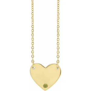 14K Yellow Gold Natural Peridot Engravable Heart 18" Necklace