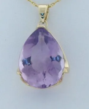 14K YELLOW GOLD PEAR AMETHYST 20x14mm SOLITAIRE PENDANT