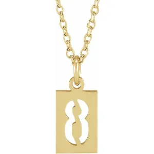 14K Yellow Gold Pierced Numeral 8 Dog Tag 16-18" Necklace
