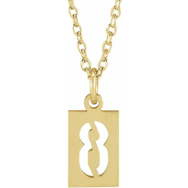 14K Yellow Gold Pierced Numeral 8 Dog Tag 16-18" Necklace