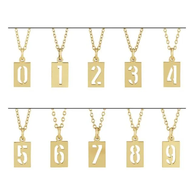 14K Yellow Gold Pierced Numeral 8 Dog Tag 16-18" Necklace