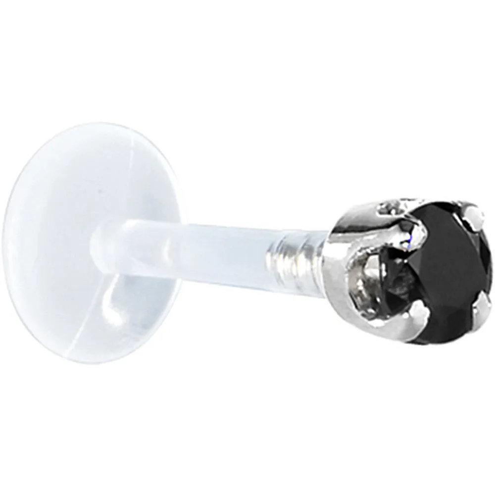 16 Gauge 1/4 Solid 14KT White Gold 3mm Black Cubic Zirconia Bioplast Tragus Earring Stud