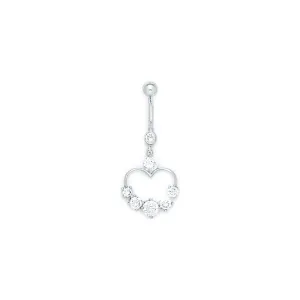 16 Gauge Solid 14kt White Gold Cubic Zirconia Classy Heart Belly Ring