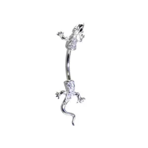 16 Gauge Solid 14KT White Gold Cubic Zirconia LIZARD Belly Ring