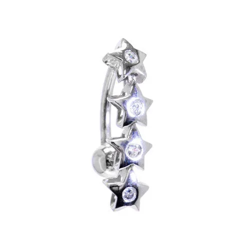 16 Gauge Solid 14KT White Gold TOP MOUNT Cubic Zirconia STAR DROP Belly Ring