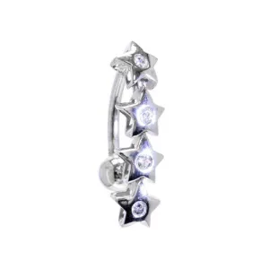 16 Gauge Solid 14KT White Gold TOP MOUNT Cubic Zirconia STAR DROP Belly Ring