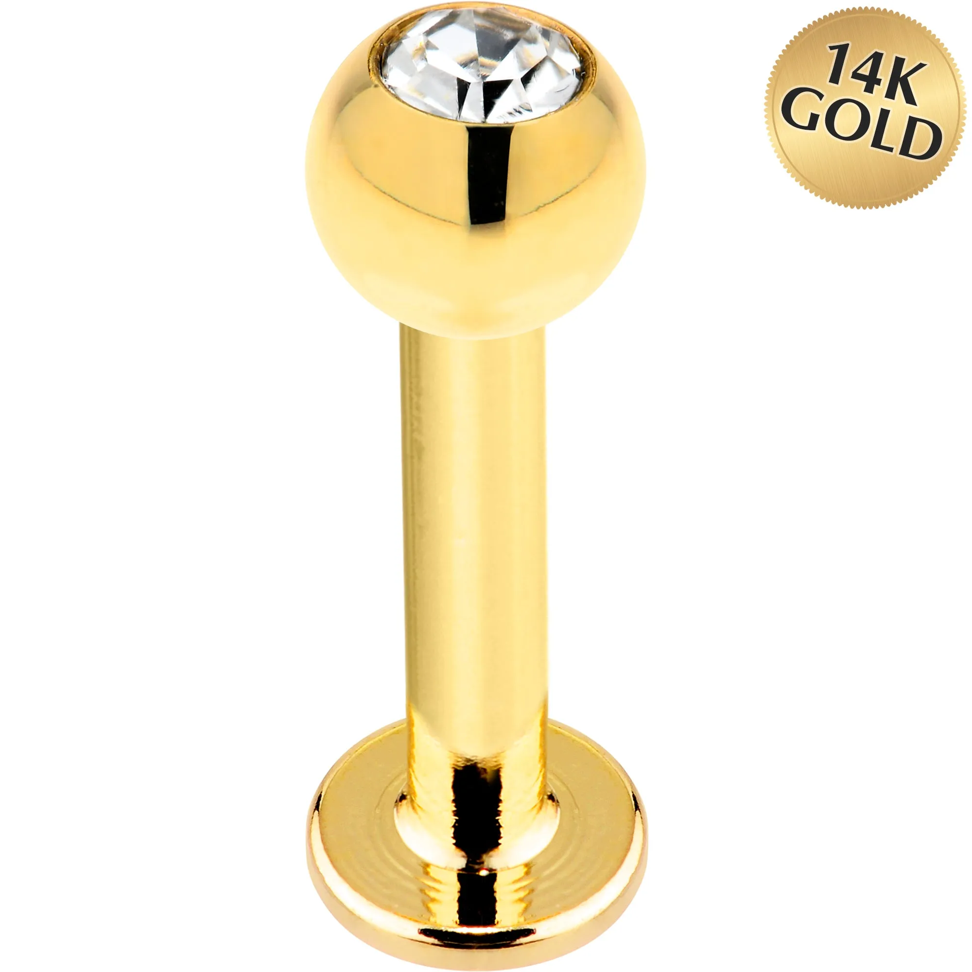 16 Gauge Solid 14kt Yellow Gold Cubic Zirconia Labret - 5/16 3mm