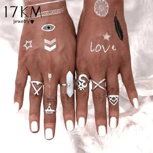 17KM 6 PCS Natural Stone Rings Sets Vintage Bohemian Turkish Midi Ring Set Steampunk Snake Joint Ring Knuckle Rings for Women