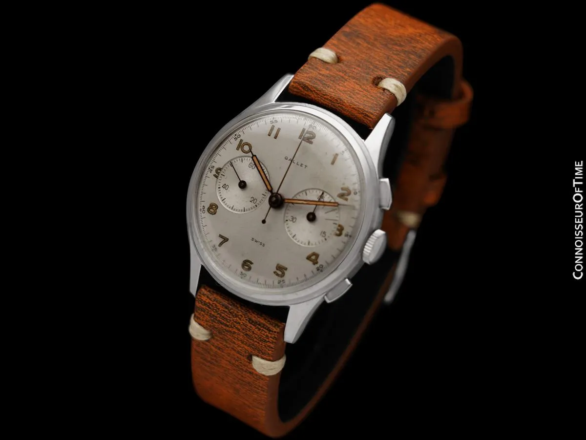 1940's Gallet Multichron Vintage Mens Full Size Chronograph - Stainless Steel