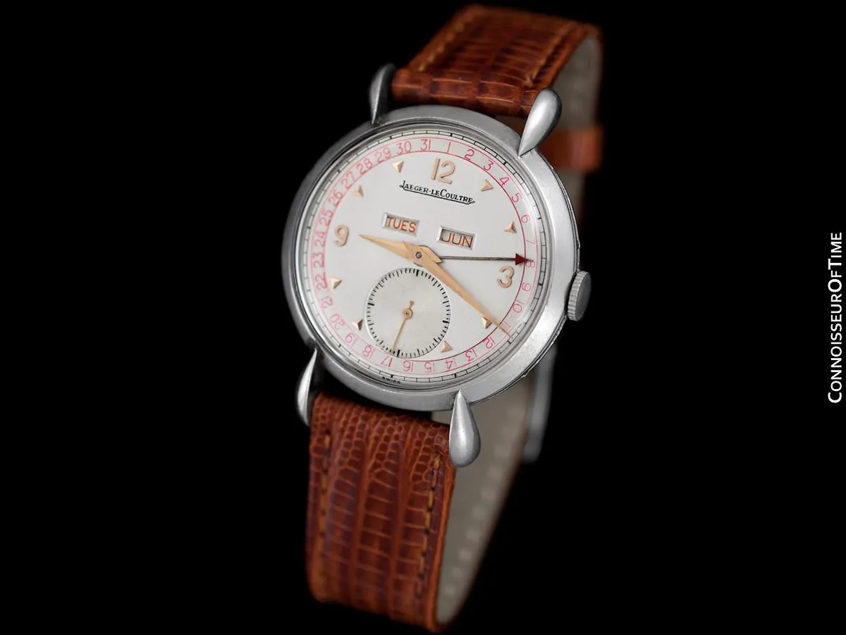1946 Jaeger-LeCoultre Vintage Mens Triple Date Calendar Watch - Stainless Steel & 18K Rose Gold