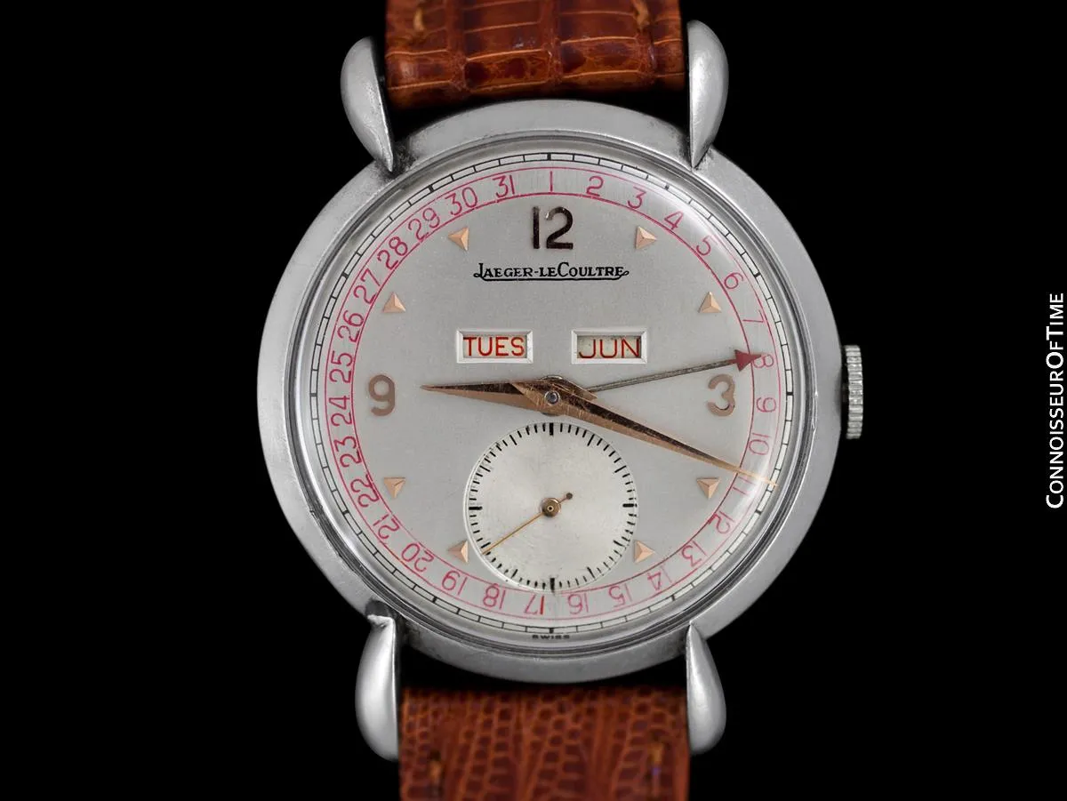 1946 Jaeger-LeCoultre Vintage Mens Triple Date Calendar Watch - Stainless Steel & 18K Rose Gold