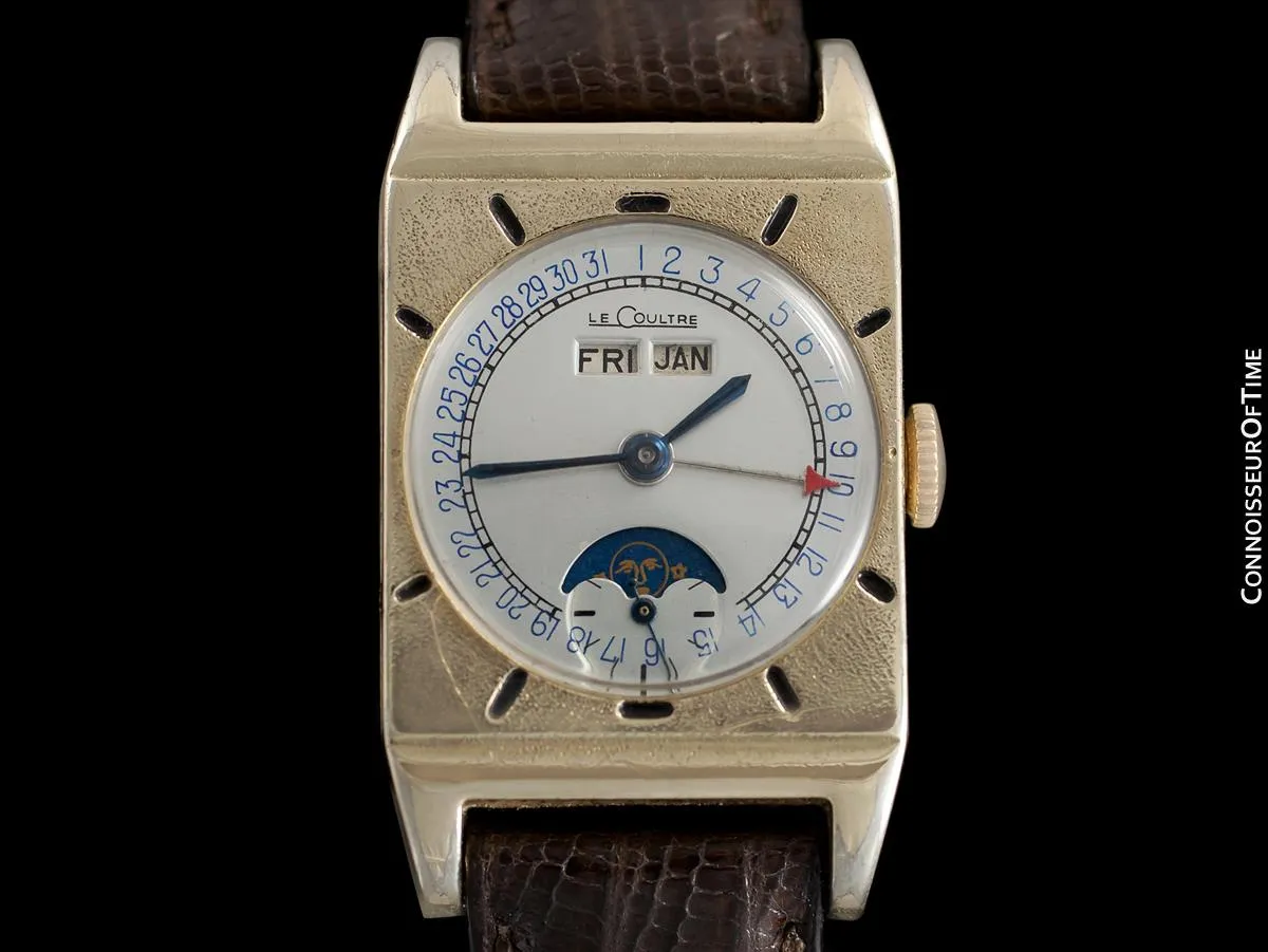 1949 LeCoultre Vintage Mens Triple Date Moon Phase Calendar Watch - 10K Gold Filled