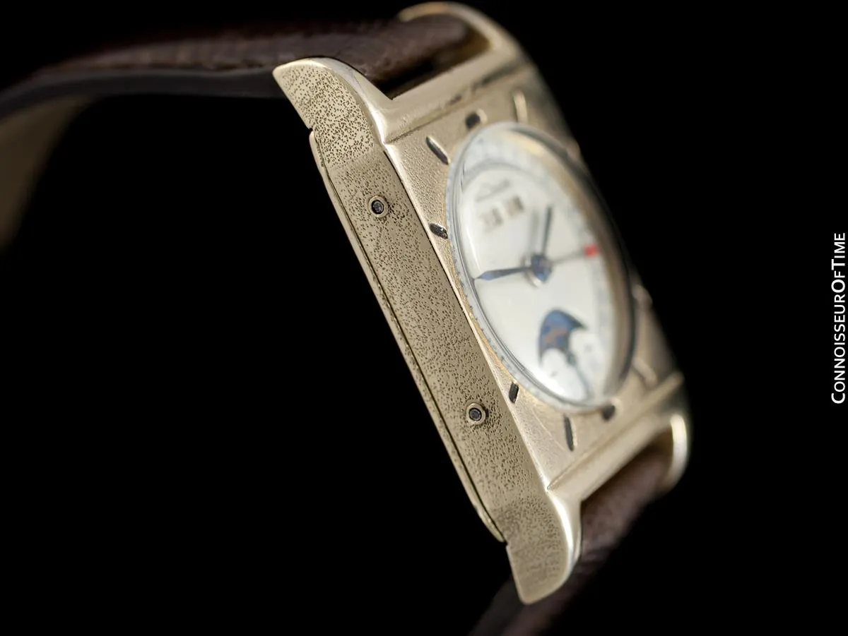 1949 LeCoultre Vintage Mens Triple Date Moon Phase Calendar Watch - 10K Gold Filled