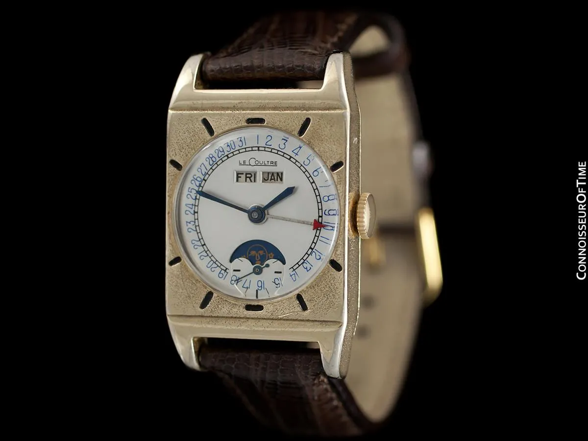 1949 LeCoultre Vintage Mens Triple Date Moon Phase Calendar Watch - 10K Gold Filled