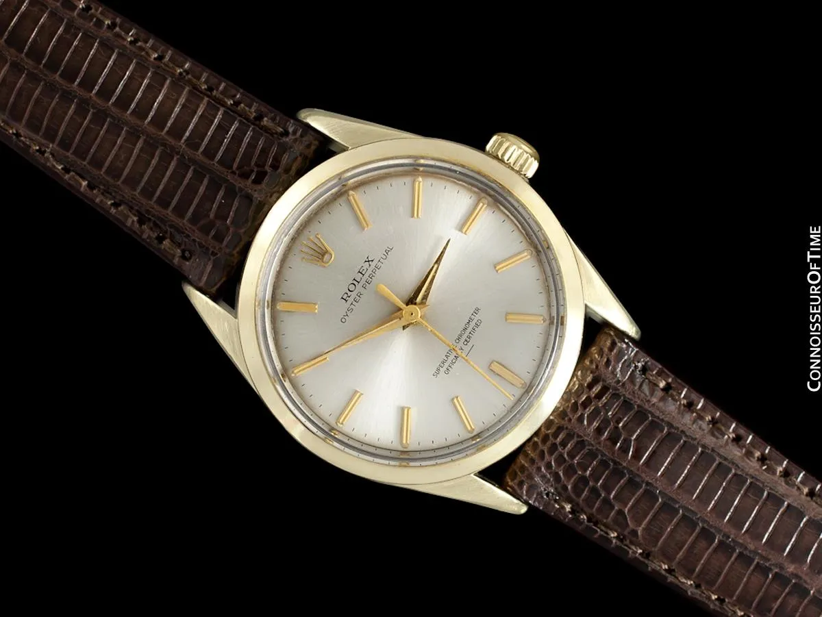 1964 Rolex Oyster Perpetual Vintage Mens Gold Shell Watch with Rare Underline Dial - 14K Gold & Stainless Steel - Papers