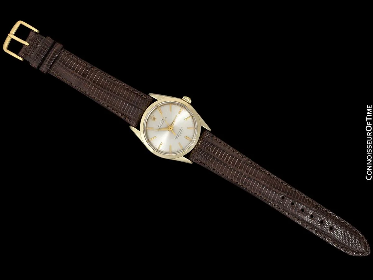 1964 Rolex Oyster Perpetual Vintage Mens Gold Shell Watch with Rare Underline Dial - 14K Gold & Stainless Steel - Papers