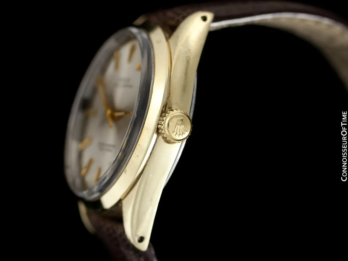 1964 Rolex Oyster Perpetual Vintage Mens Gold Shell Watch with Rare Underline Dial - 14K Gold & Stainless Steel - Papers