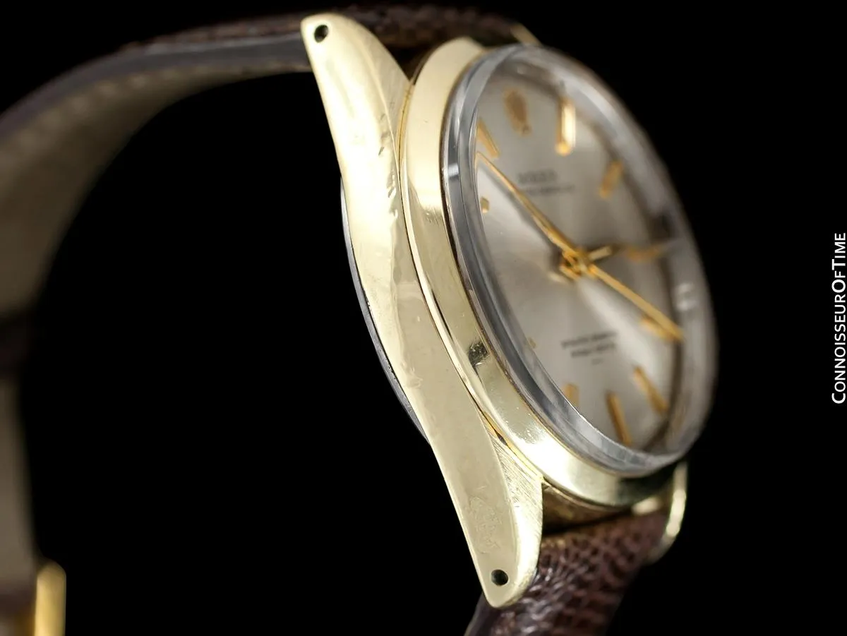 1964 Rolex Oyster Perpetual Vintage Mens Gold Shell Watch with Rare Underline Dial - 14K Gold & Stainless Steel - Papers