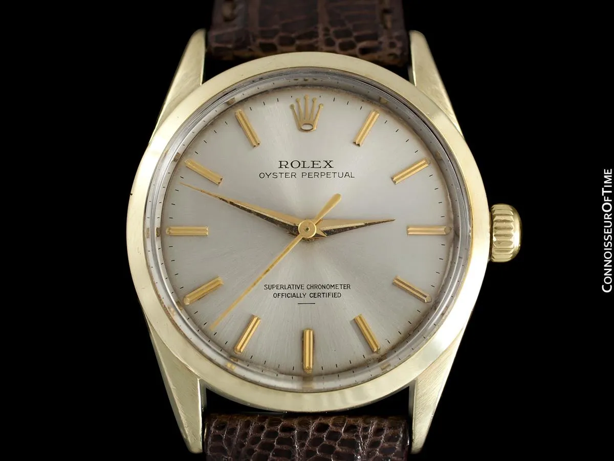 1964 Rolex Oyster Perpetual Vintage Mens Gold Shell Watch with Rare Underline Dial - 14K Gold & Stainless Steel - Papers
