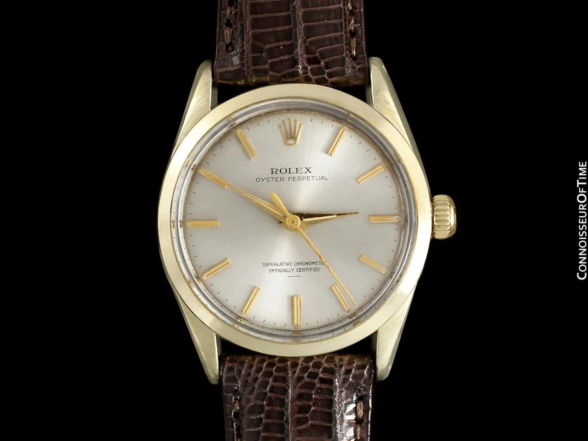 1964 Rolex Oyster Perpetual Vintage Mens Gold Shell Watch with Rare Underline Dial - 14K Gold & Stainless Steel - Papers