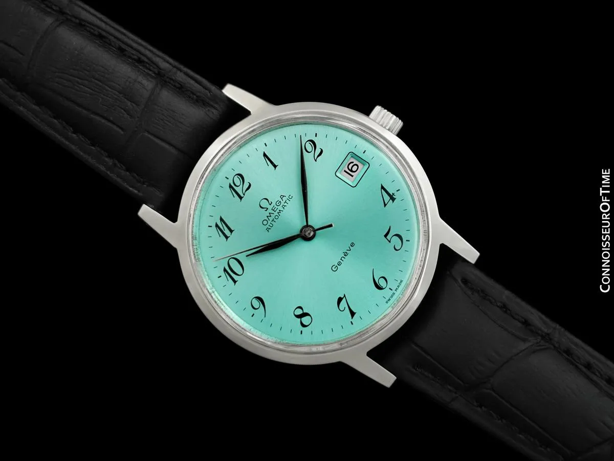 1974 Omega Geneve Vintage Mens Automatic Watch with Tiffany Blue Dial - Stainless Steel