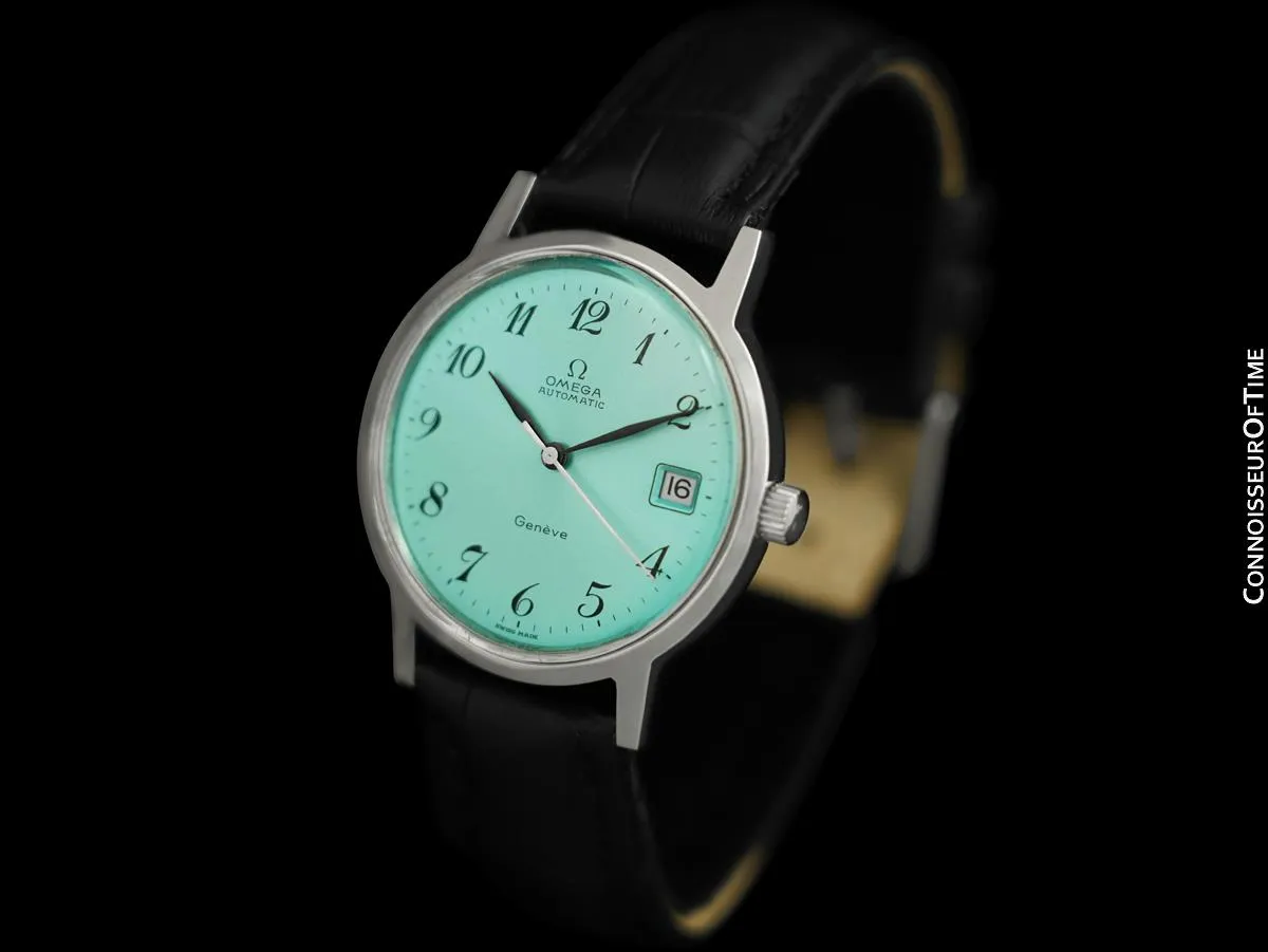 1974 Omega Geneve Vintage Mens Automatic Watch with Tiffany Blue Dial - Stainless Steel