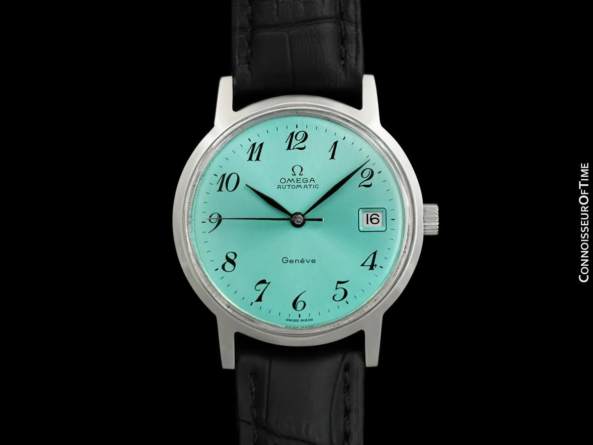 1974 Omega Geneve Vintage Mens Automatic Watch with Tiffany Blue Dial - Stainless Steel