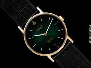 1976 Rolex Cellini Vintage Mens Handwound Ref. 3833 Green Vignette Dial Watch - 18K Gold