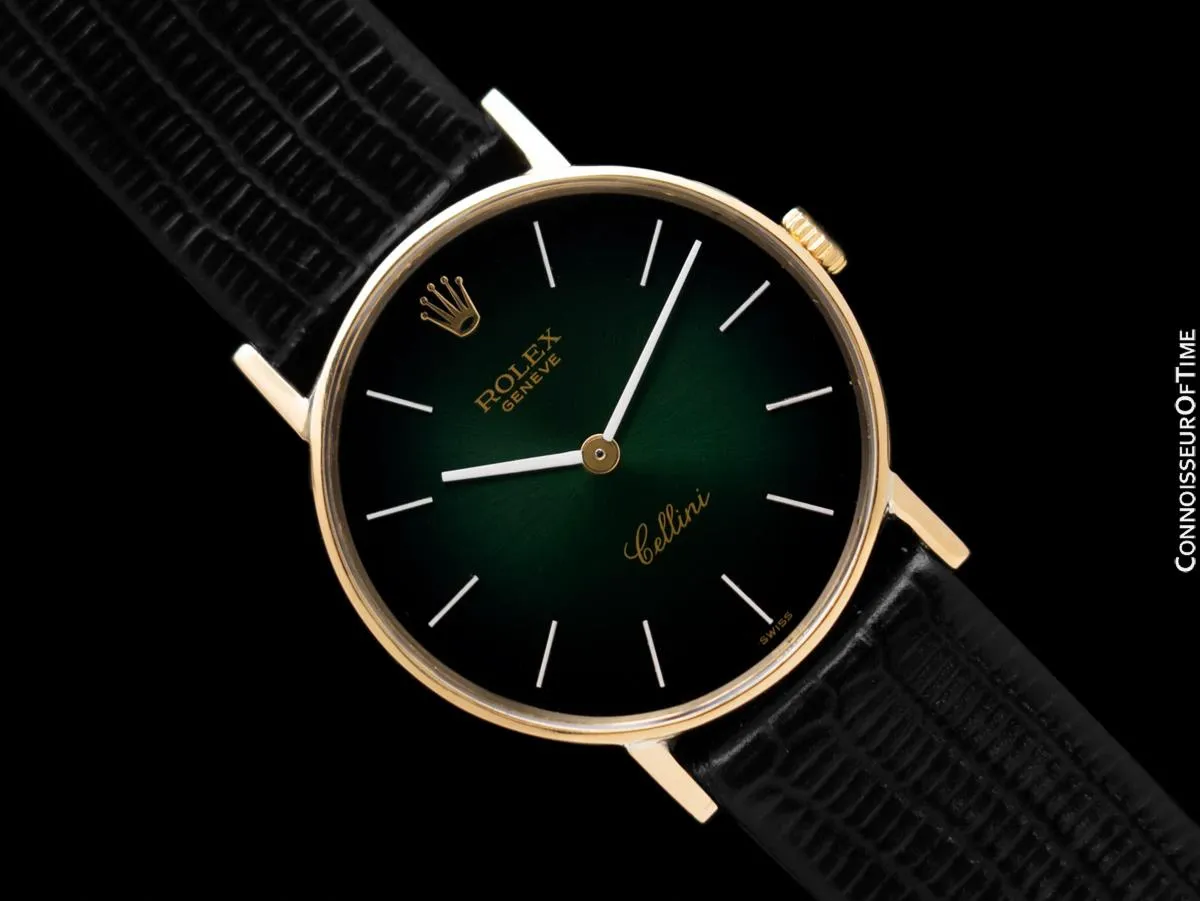 1976 Rolex Cellini Vintage Mens Handwound Ref. 3833 Green Vignette Dial Watch - 18K Gold
