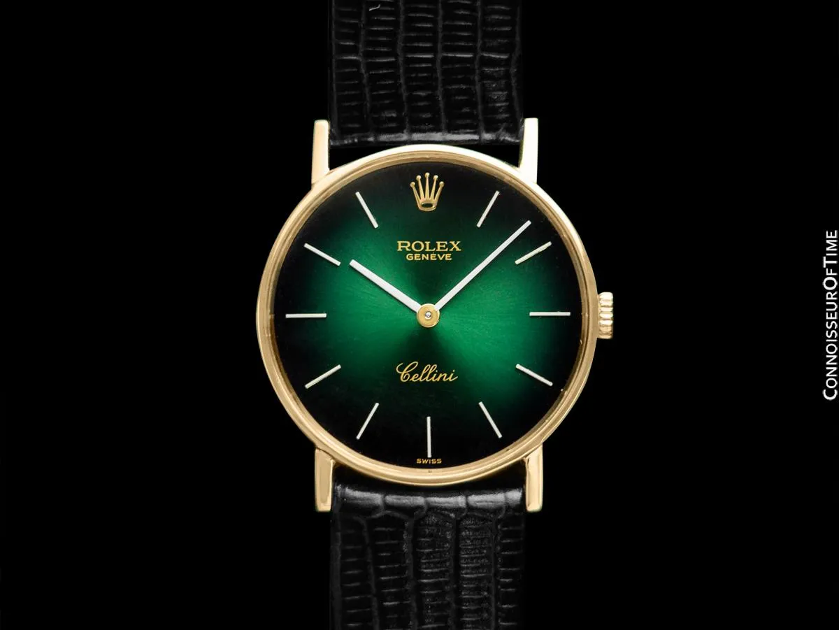 1976 Rolex Cellini Vintage Mens Handwound Ref. 3833 Green Vignette Dial Watch - 18K Gold