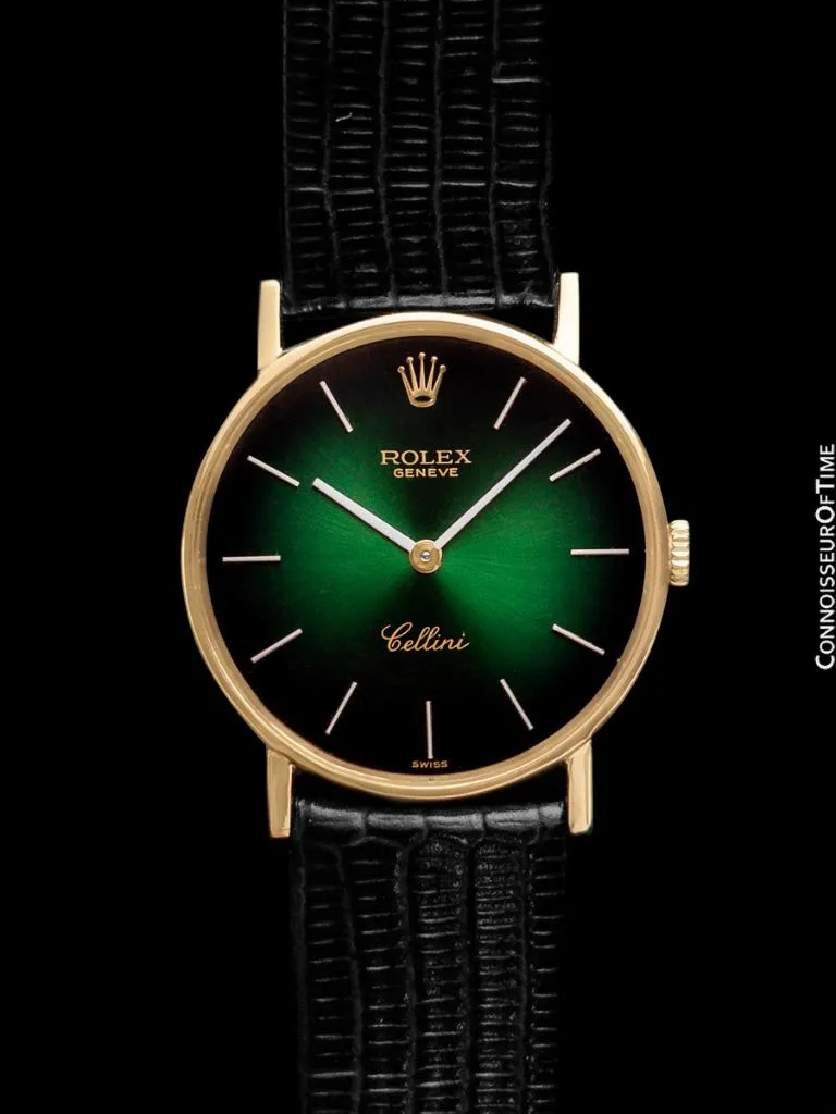 1976 Rolex Cellini Vintage Mens Handwound Ref. 3833 Green Vignette Dial Watch - 18K Gold