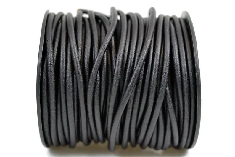 1mm Natural Black Matte Finish Leather Cord - Round - Premium Quality - Indian Leather