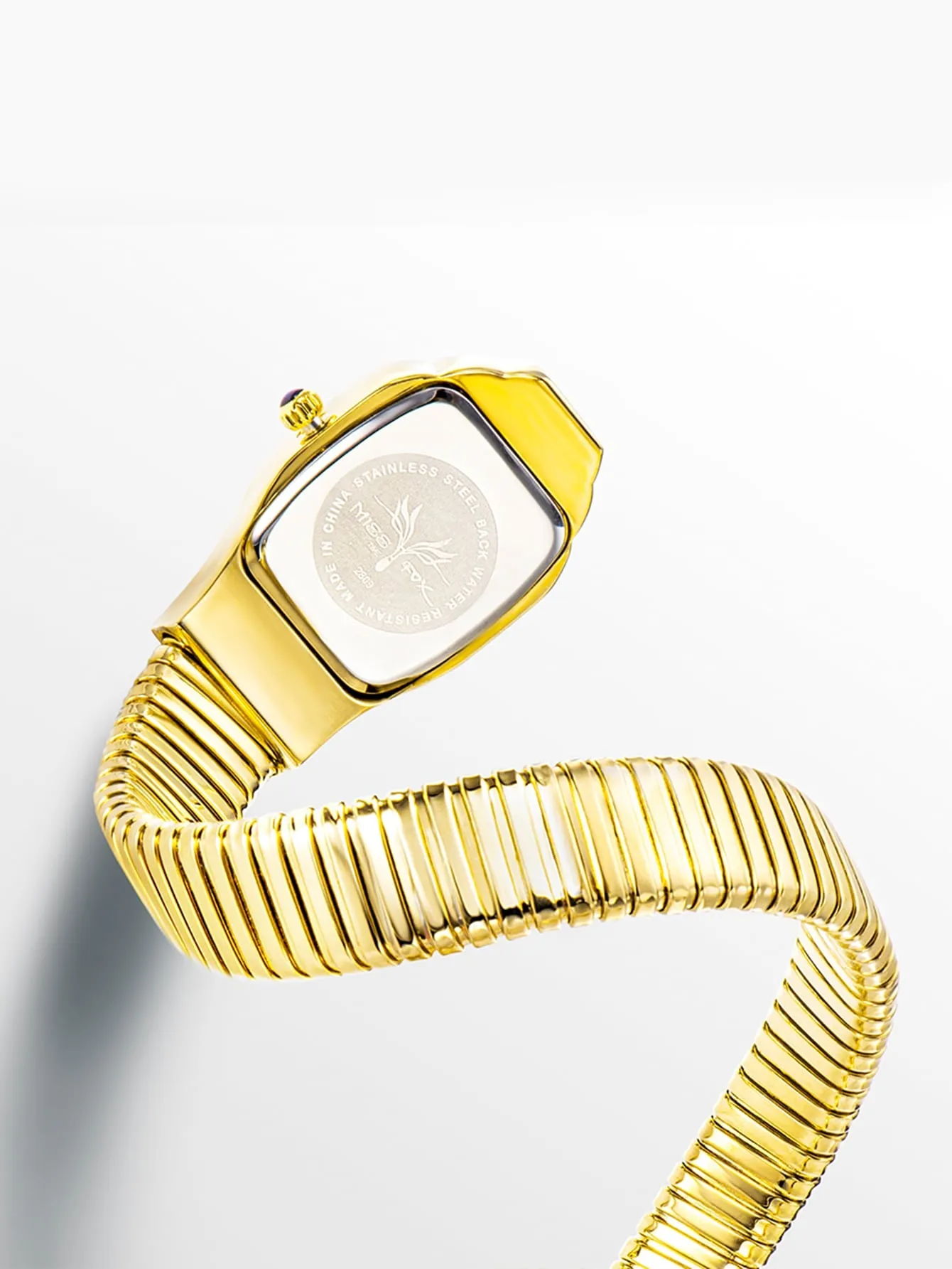 1pc Snake Shaped Strap Geometric Dial Quartz Watch - Gold- FD ⚡