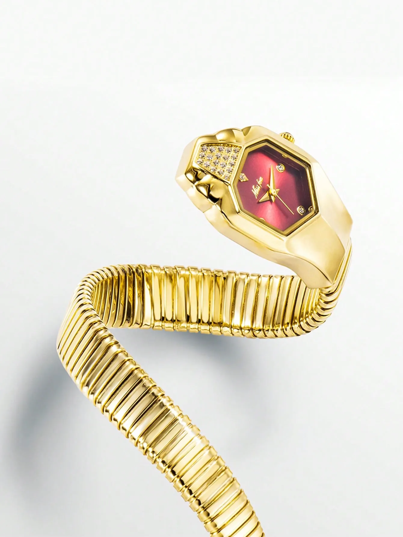 1pc Snake Shaped Strap Geometric Dial Quartz Watch - Gold- FD ⚡