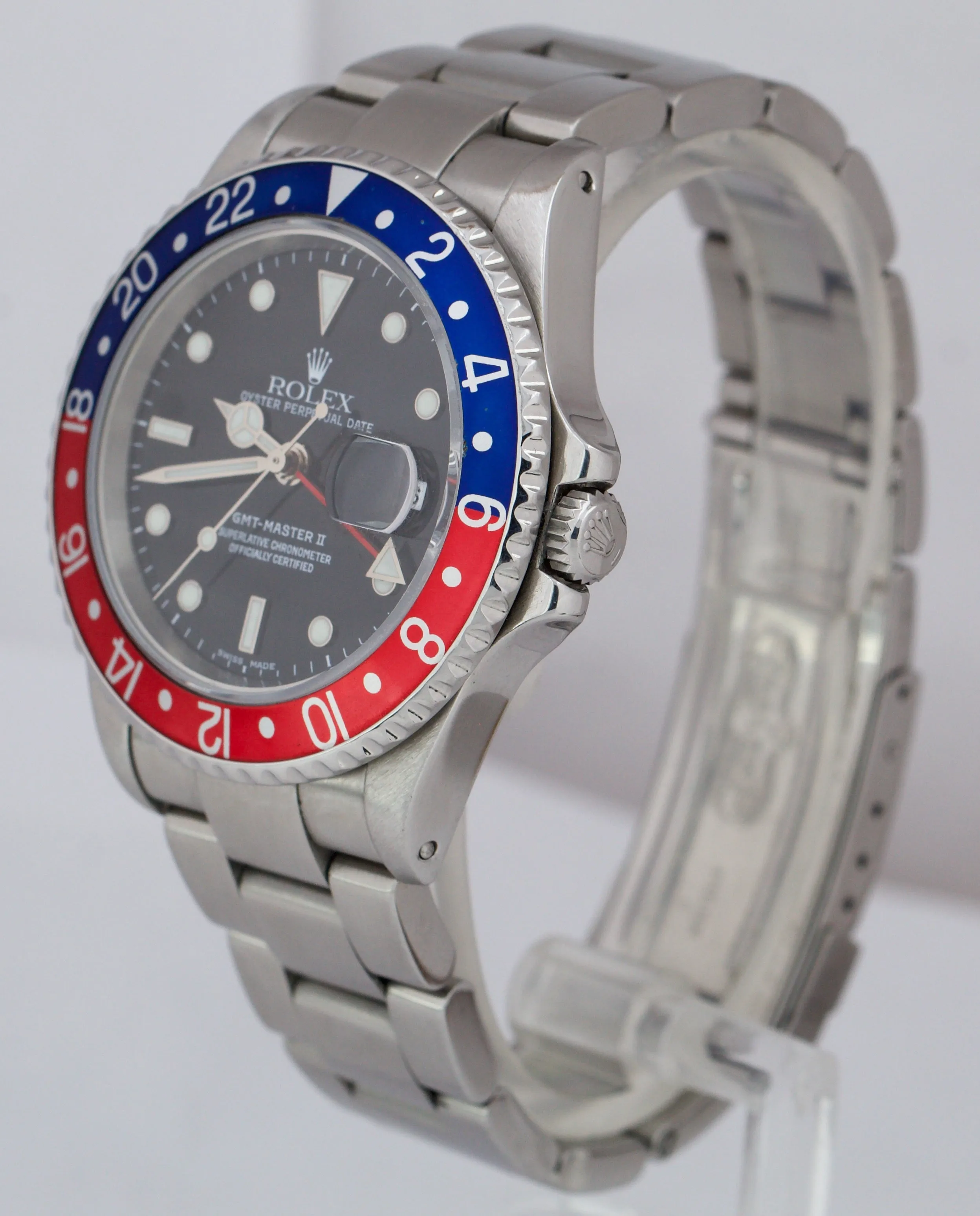 2002 Rolex GMT-Master 40mm PEPSI Blue / Red Bezel Stainless Steel Watch 16710