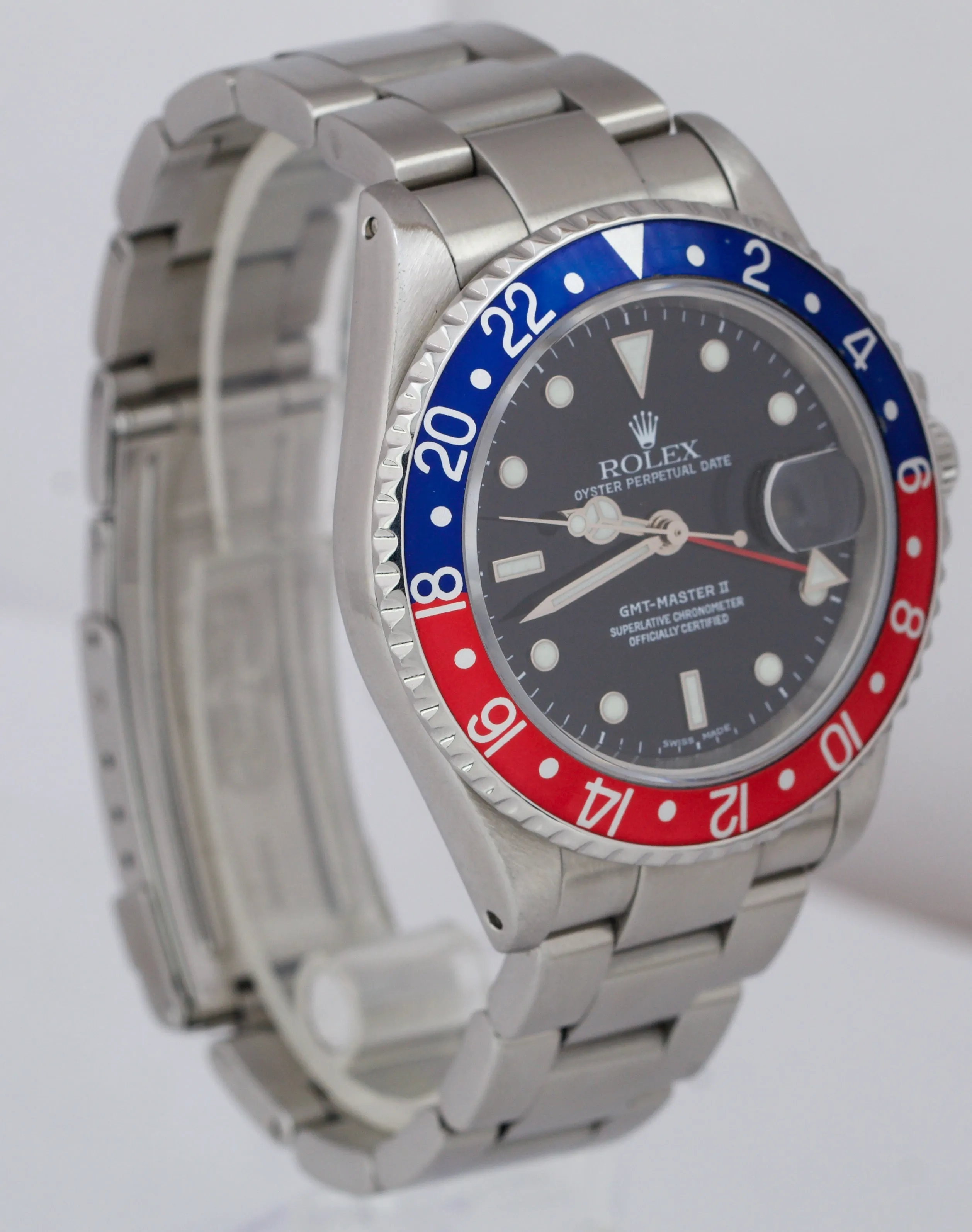 2002 Rolex GMT-Master 40mm PEPSI Blue / Red Bezel Stainless Steel Watch 16710