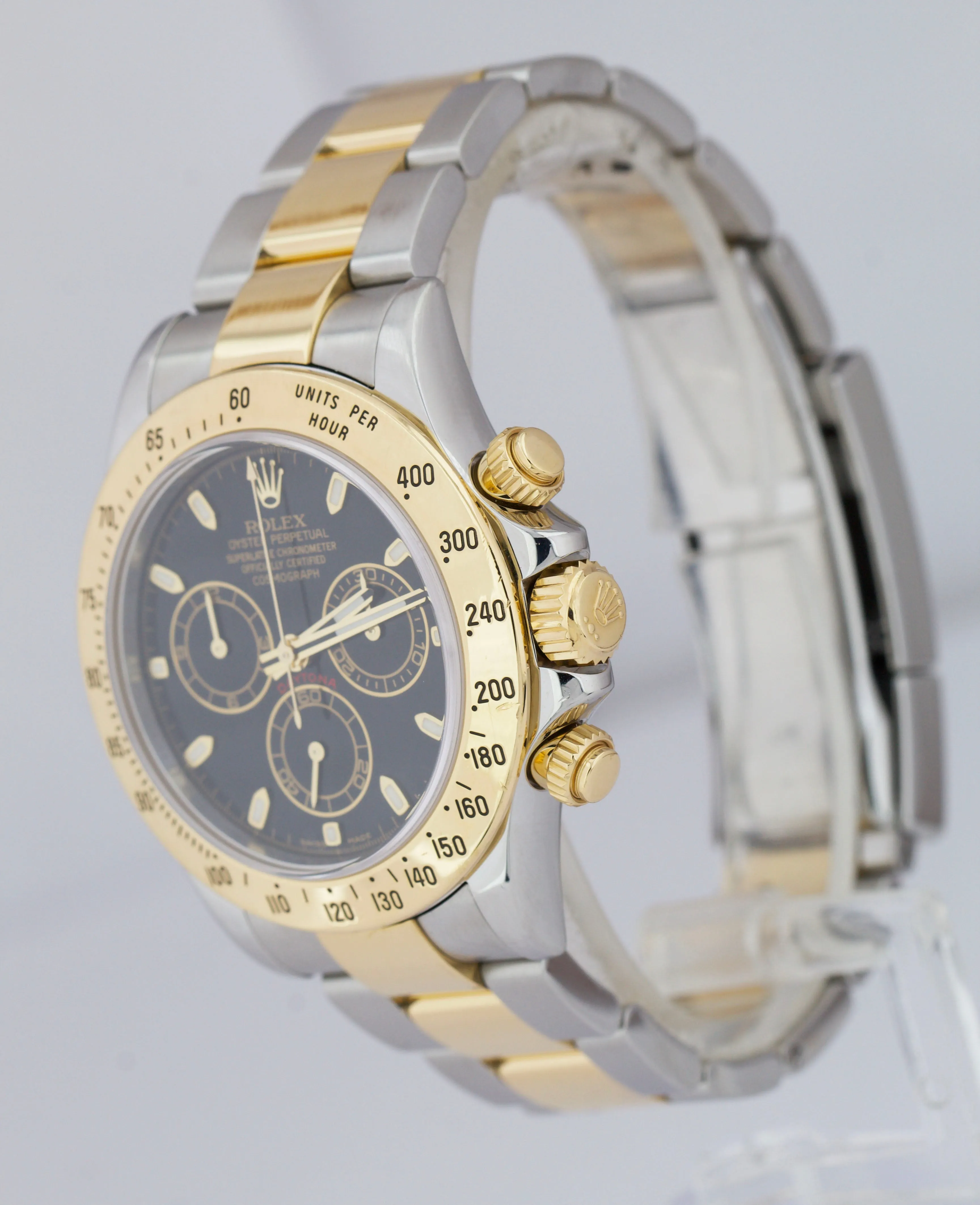 2010 Rolex Daytona Cosmograph 40 Black 18K Two-Tone Stainless Gold Watch 116523