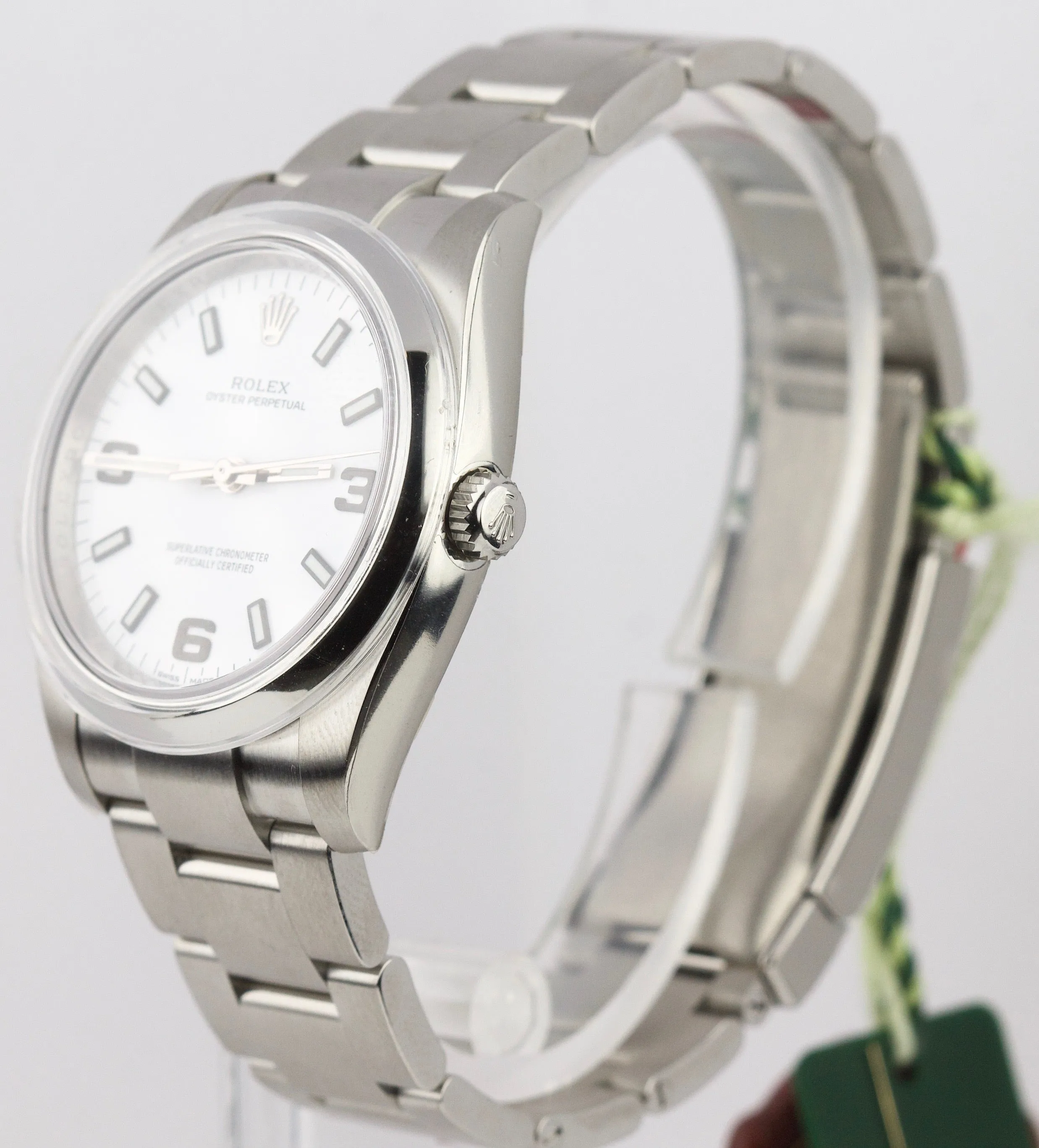 2014 BRAND NEW Rolex Oyster Perpetual 34mm White 114200 Stainless Engraved Watch