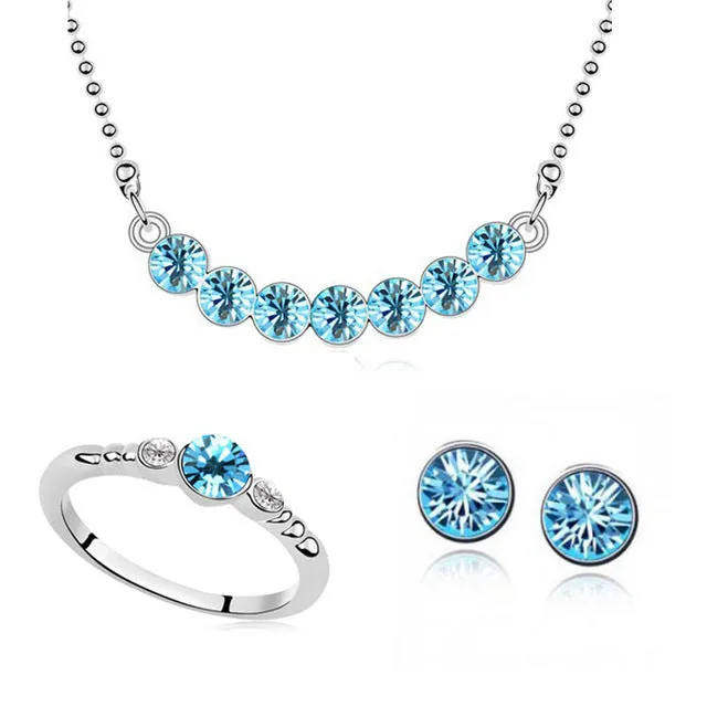 2015 Wholesale Fashion austria crystal Imitation White Full Of Crystal Necklace Earring Ring Jewelry Sets For Women