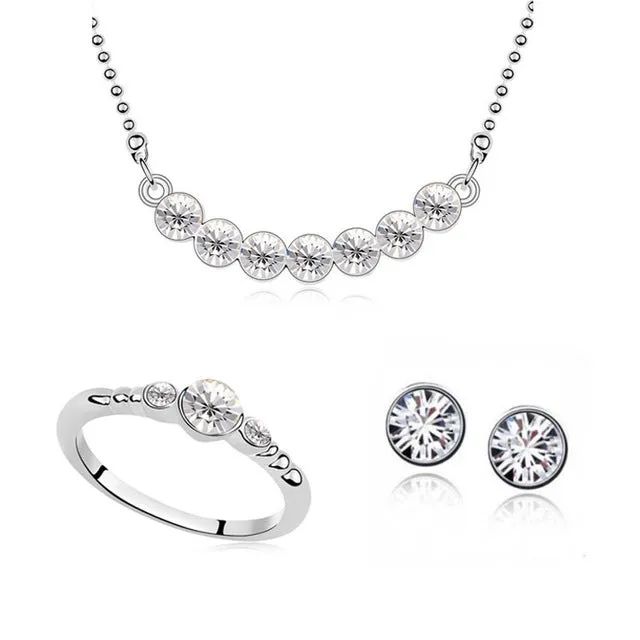 2015 Wholesale Fashion austria crystal Imitation White Full Of Crystal Necklace Earring Ring Jewelry Sets For Women