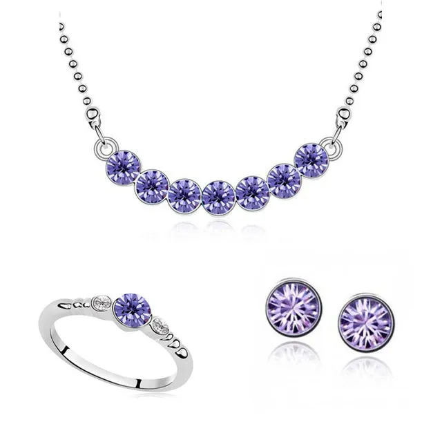 2015 Wholesale Fashion austria crystal Imitation White Full Of Crystal Necklace Earring Ring Jewelry Sets For Women